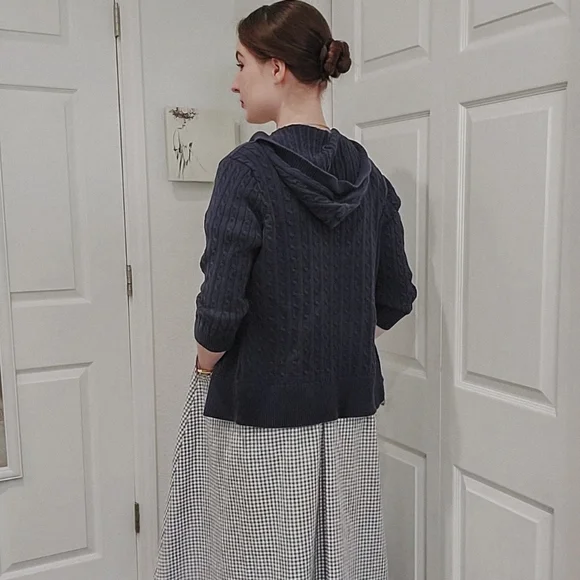 Women's Blue Cable Knit Cardigan - Picture 4 of 8